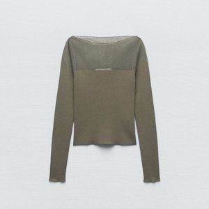 ZARA Semi-Sheer Knit Top in Dark Gray